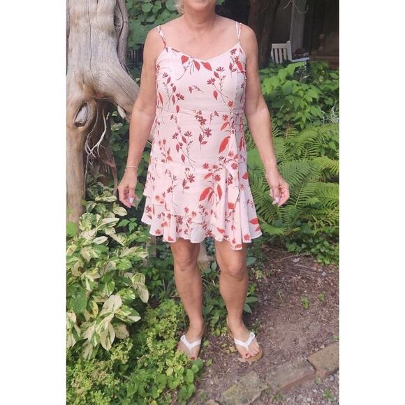 THAKOON COLLECTIVE Pink Leaf Tank Ruffled Tiers Slip Style Mini Dress Size 4 - Picture 3 of 11